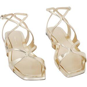Jimmy Choo Ayla Leather Strappy Sandals Gold Square Toe Women's EU 39